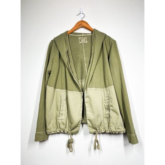 9- H15 STCL Anthropologie Hooded Open Front Cardigan Mixed Media Olive Green M - Picture 1 of 12